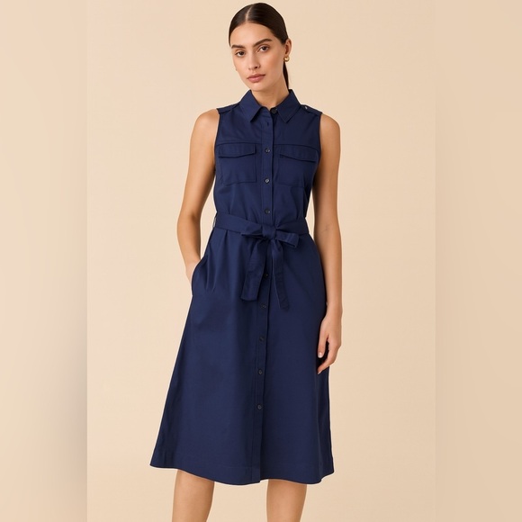 Universal standard denim sleeveless collared button down belted midi dress - Picture 1 of 3